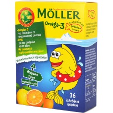 Mollers Omega 3 Kids Ζελεδάκια γεύση πορτοκάλι-λεμονι 36τμχ